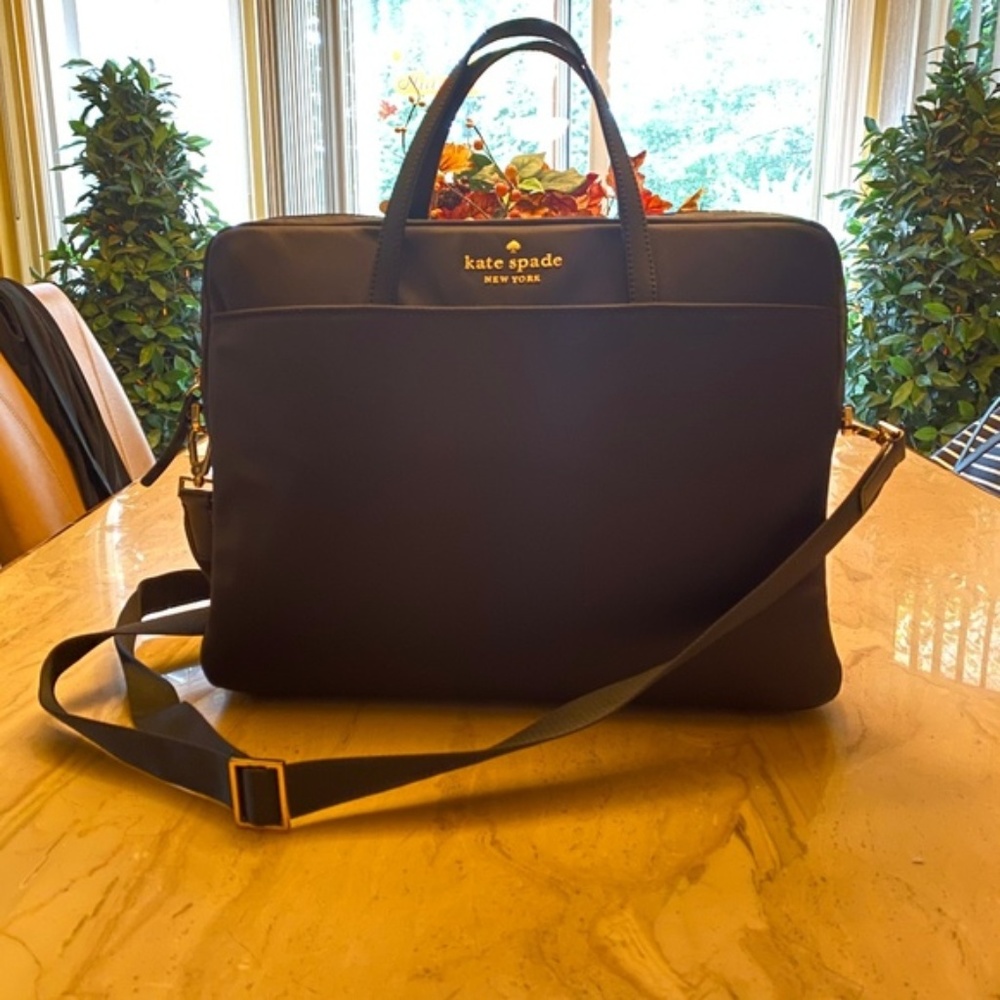 Kate Spade Black Nylon Laptop Bag w Stripe Interio